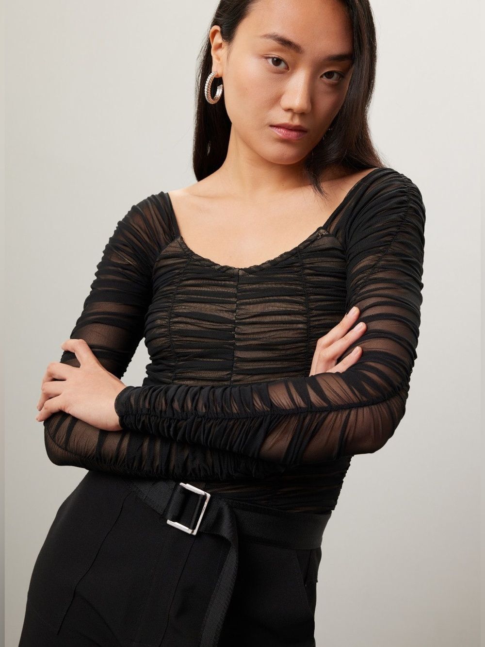 Good American Mesh Ruched Top NWT XS